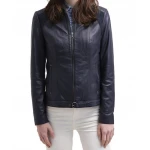 Ladies Sophisticated Original Sheepskin Navy Blue Leather Jacket