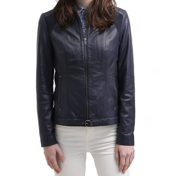 Ladies Sophisticated Original Sheepskin Navy Blue Leather Jacket