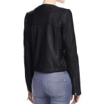 Simple Collarless Womens Original Lambskin Black Leather Jacket