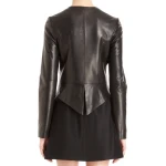 Womens Classic Style Collarless Real Sheepskin Black Leather Jacket