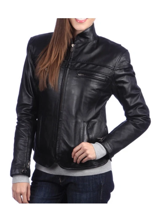 Womens Fabulous Look Real Goatskin Black Leather Jacket