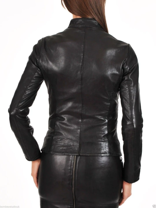 Womens Smart Look Genuine Goatskin Black Leather Jacket