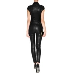 Womens Short Sleeved Real Lambskin Leather Jumpsuit Catsuit