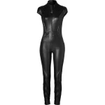Womens Short Sleeved Real Lambskin Leather Jumpsuit Catsuit