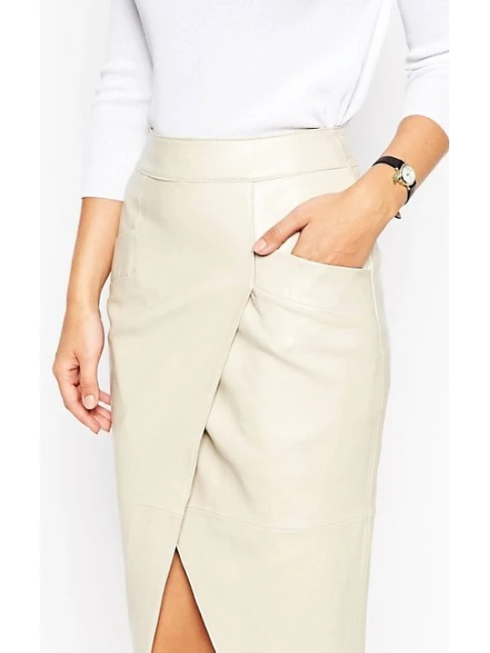 Womens Stylish Slimfit Genuine White Leather Partywear Skirt