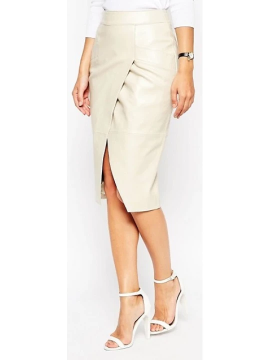 Womens Stylish Slimfit Genuine White Leather Partywear Skirt