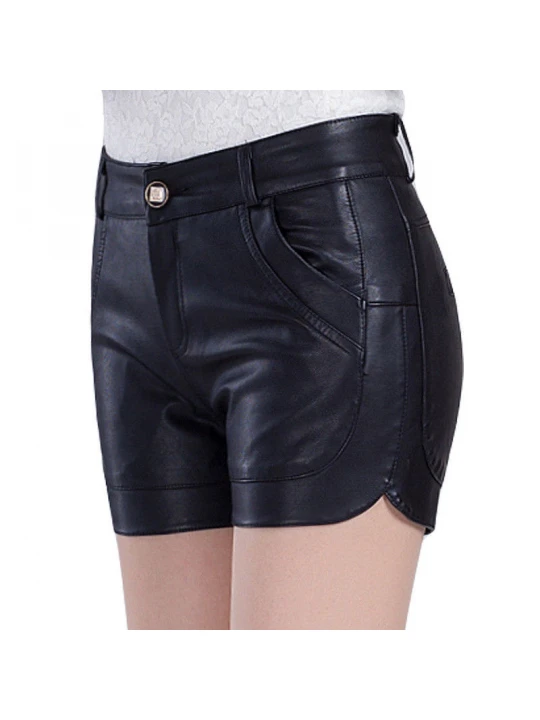 Womens Casual Black Leather High Waist Bodycon Shorts