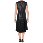 Womens Casual Pieced Real Black Leather Sleeveless Dress Outfit