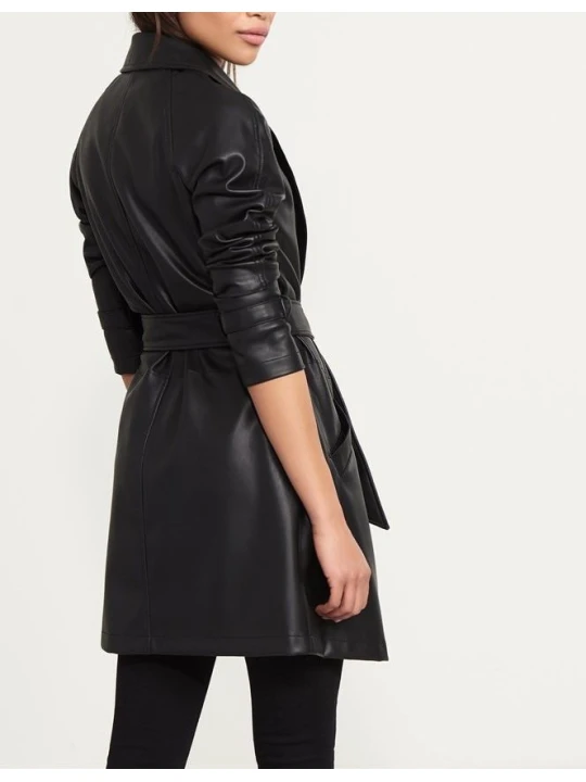 Womens Celebrity Style Genuine Lambskin Black Leather Coat