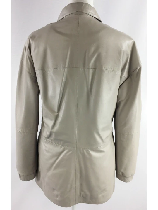 Womens Classic Pure Lambskin Stone Color Leather Long Coat