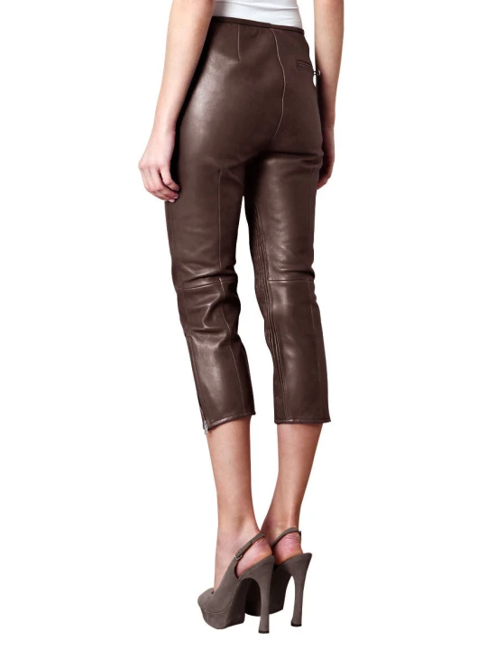 Womens Cool Slim Fit Pure Brown Leather Capri Pant