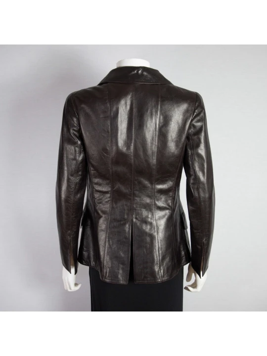 Womens Elegant Brown Lambskin Leather Blazer Jacket Coat