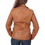 Womens Fitted Tan Brown Leather Blazer Jacket Coat