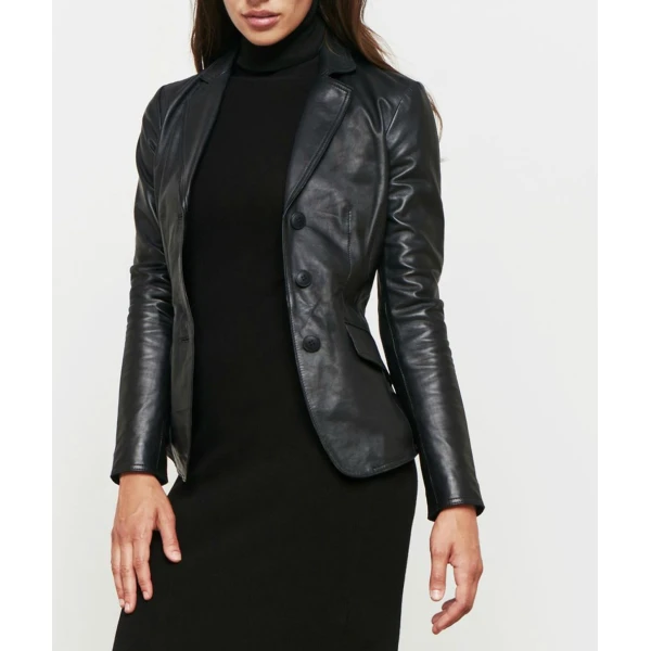 Womens Genuine Custom Made Black Leather Blazer