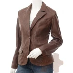 Womens High Quality Genuine Lambskin Brown Leather blazer