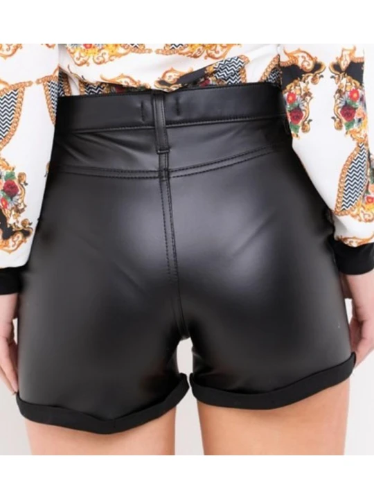 Womens High Waist Fashion Look Black Leather Hot Shorts Pants