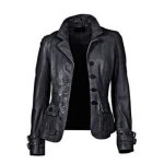 Womens Hot Designer Real Black Leather Blazer Jacket Coat