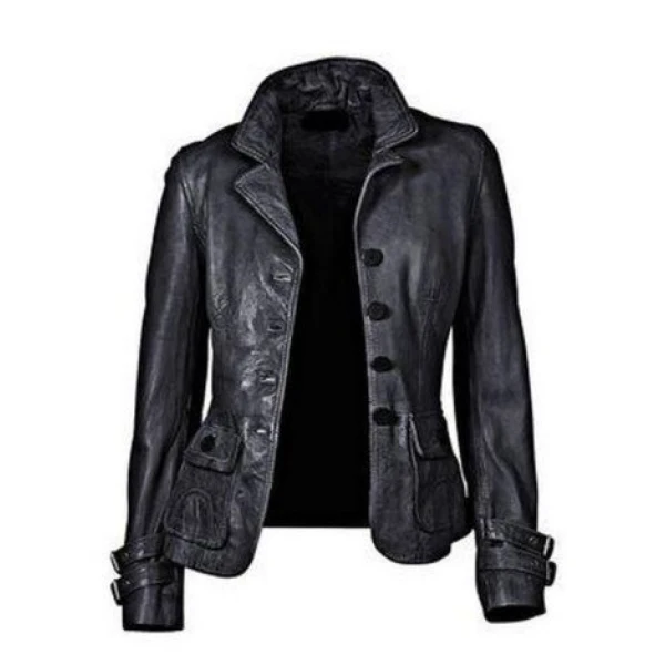Womens Hot Designer Real Black Leather Blazer Jacket Coat