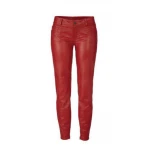 Womens Hot Real Genuine Soft Lambskin Red Leather Pants