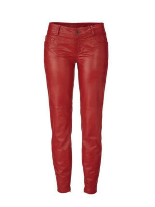 Womens Hot Real Genuine Soft Lambskin Red Leather Pants