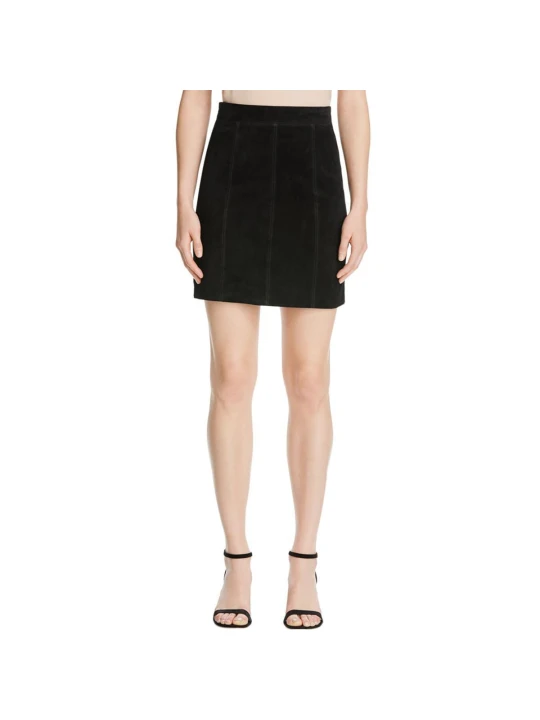 Womens Partywear Suede Black Leather Mini A-Line Skirt