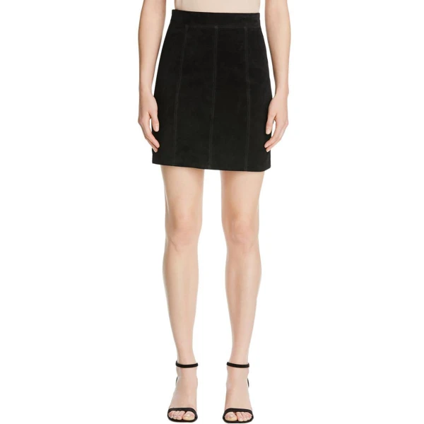 Womens Partywear Suede Black Leather Mini A-Line Skirt