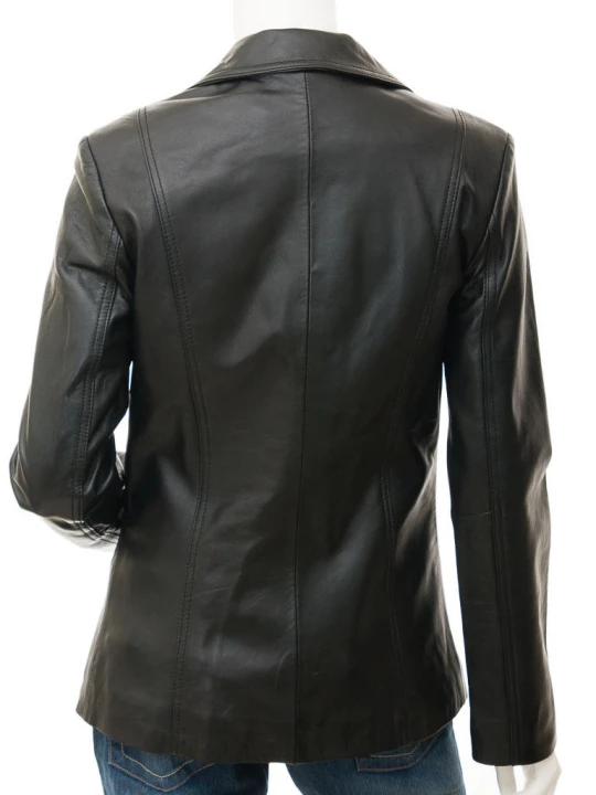 Womens Slim Fit Outwear Black Leather Coat Style Blazer