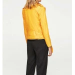 Womens Slim Fit Genuine Yellow Leather Motorcycle Jacket