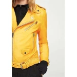 Womens Slim Fit Genuine Yellow Leather Motorcycle Jacket