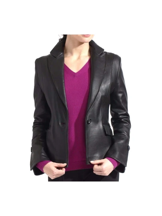 Womens Soft Genuine Lambskin Black Leather Blazer Jacket