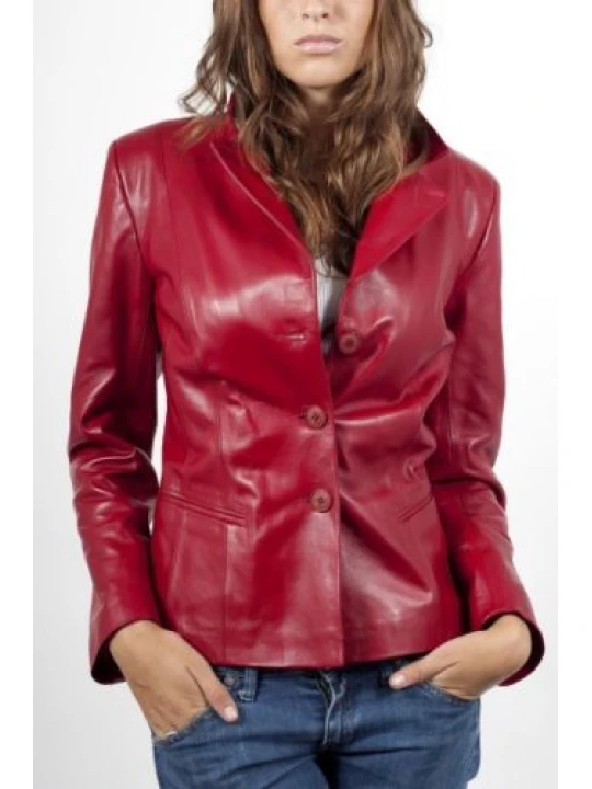 Womens Soft Genuine Red Leather Blazer Jacket Coat