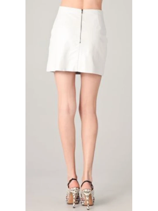 Womens Stylish Genuine Lambskin White Leather Mini Skirt