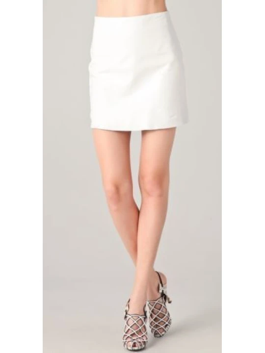 Womens Stylish Genuine Lambskin White Leather Mini Skirt