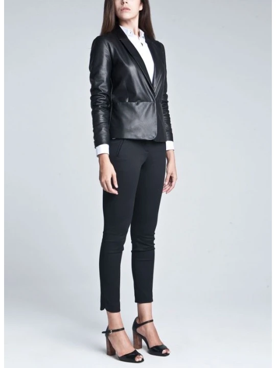 Womens Stylish Soft Lambskin Black Leather Blazer