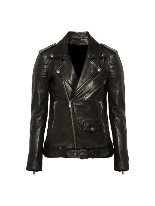 Women's Classic Leather Motorcycle Quilted Zip Up Jacket