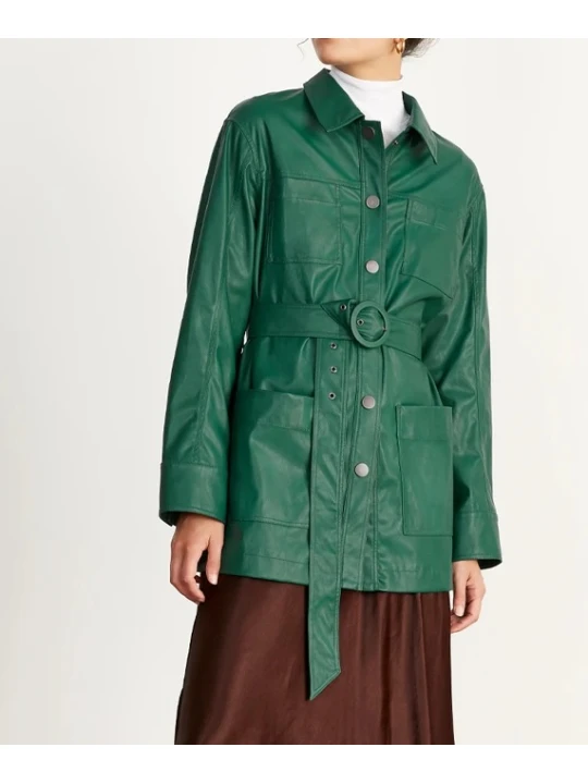 Women Green Leather Winter Coat Outfit