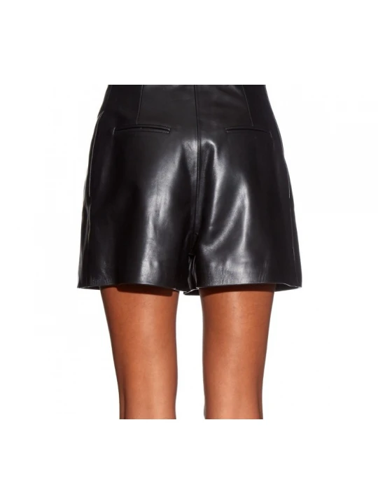 Womens High Waisted Black Spaghetti Strap Leather Shorts