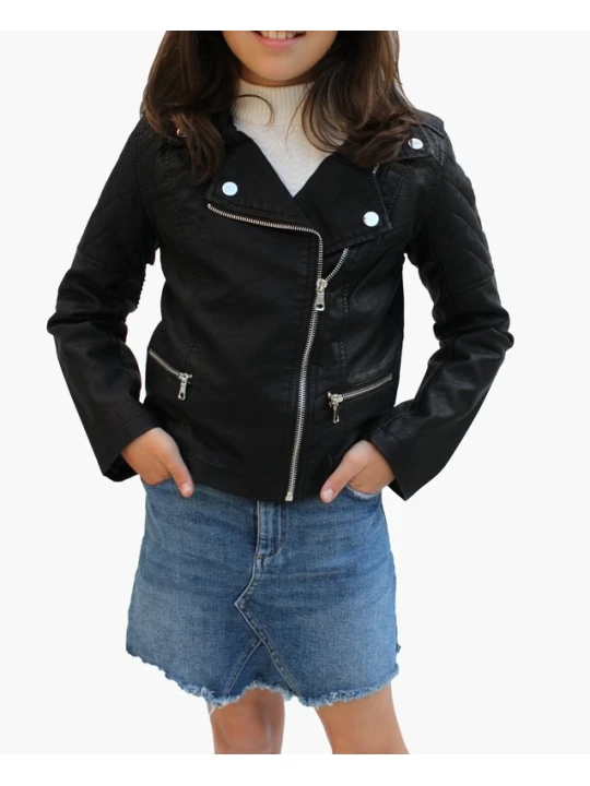Adorable Quilted Black Leather Kids Jacket
