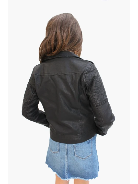 Adorable Quilted Black Leather Kids Jacket