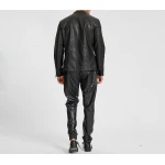 Ankle Zippers Pure Black Leather Joggings Trousers Pants For Male