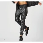 Ankle Zippers Pure Black Leather Joggings Trousers Pants For Male