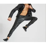 Ankle Zippers Pure Black Leather Joggings Trousers Pants For Male