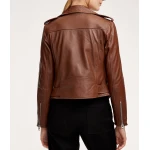 Authentic Custom Branded Brown Leather Biker Jacket for Women