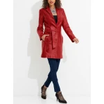 Belted Quality Genuine Red Leather Coat for Women