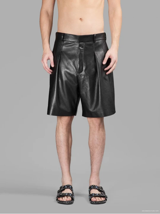Bermuda Style Black Leather Mens Shorts for Winter
