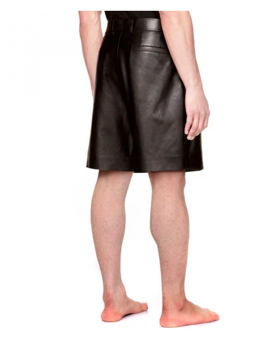 Bermuda Style Black Leather Mens Shorts for Winter
