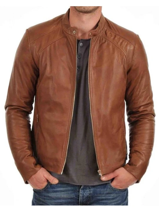 Branded Light Brown Leather Jacket Mens