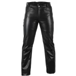 Classic Pure Black Leather Motorcycle Pants for Men