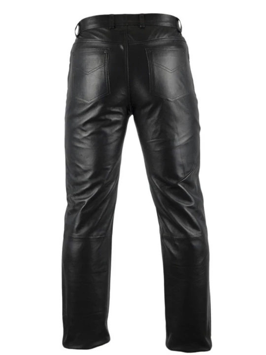 Classic Pure Black Leather Motorcycle Pants for Men