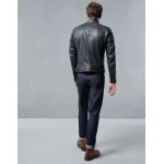 Contemporary Design Quilted Deep Navy Leather Moto Jacket for Men